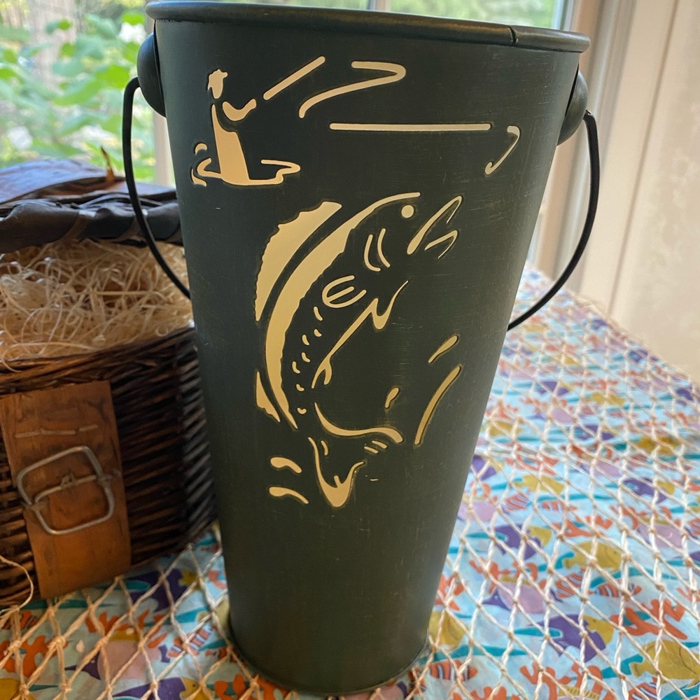 Metal cutout bucket candle -fly fishing